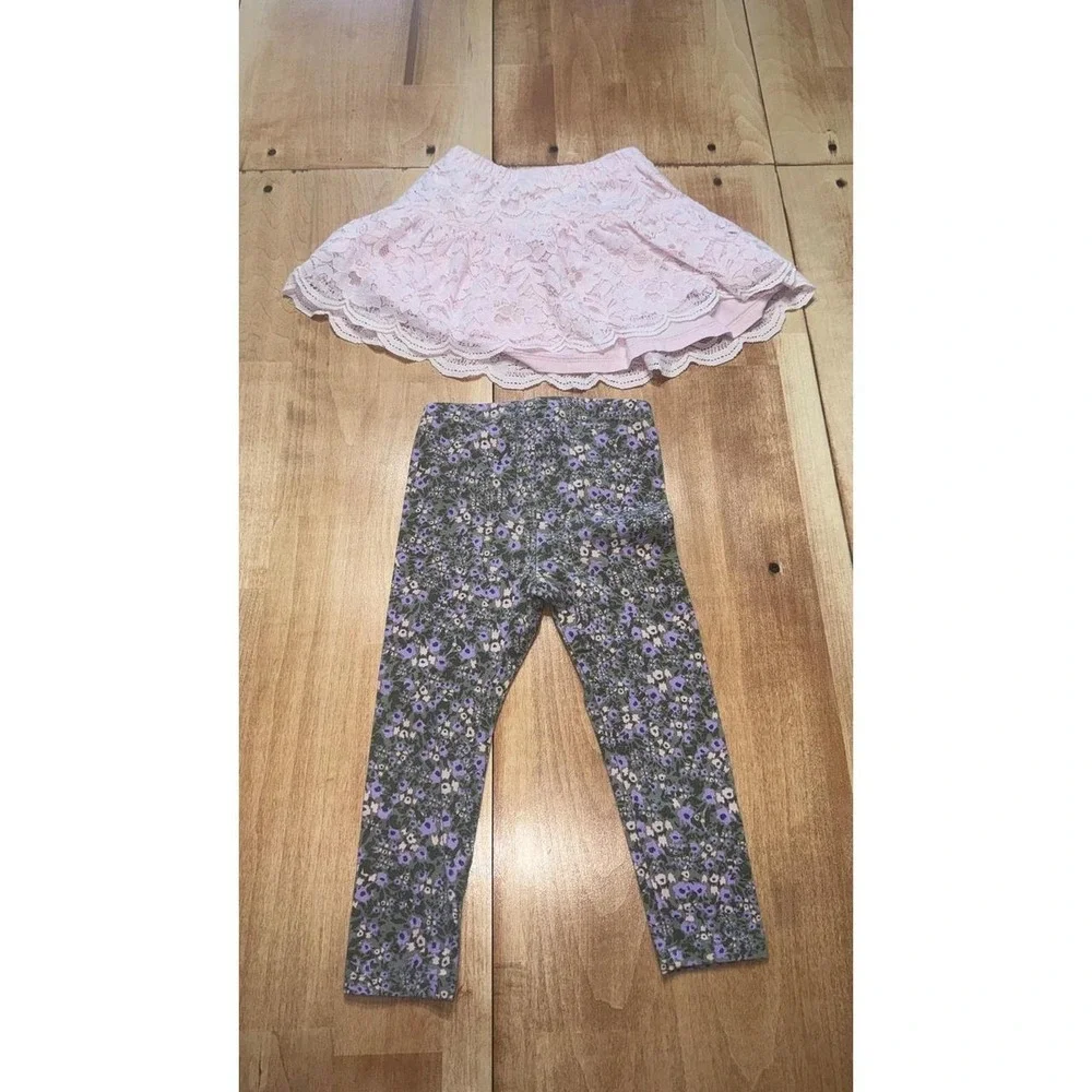 Carters Pink‎ Lace Skirt and Cat & Jack Floral Leggings Set Toddler Girls 2T